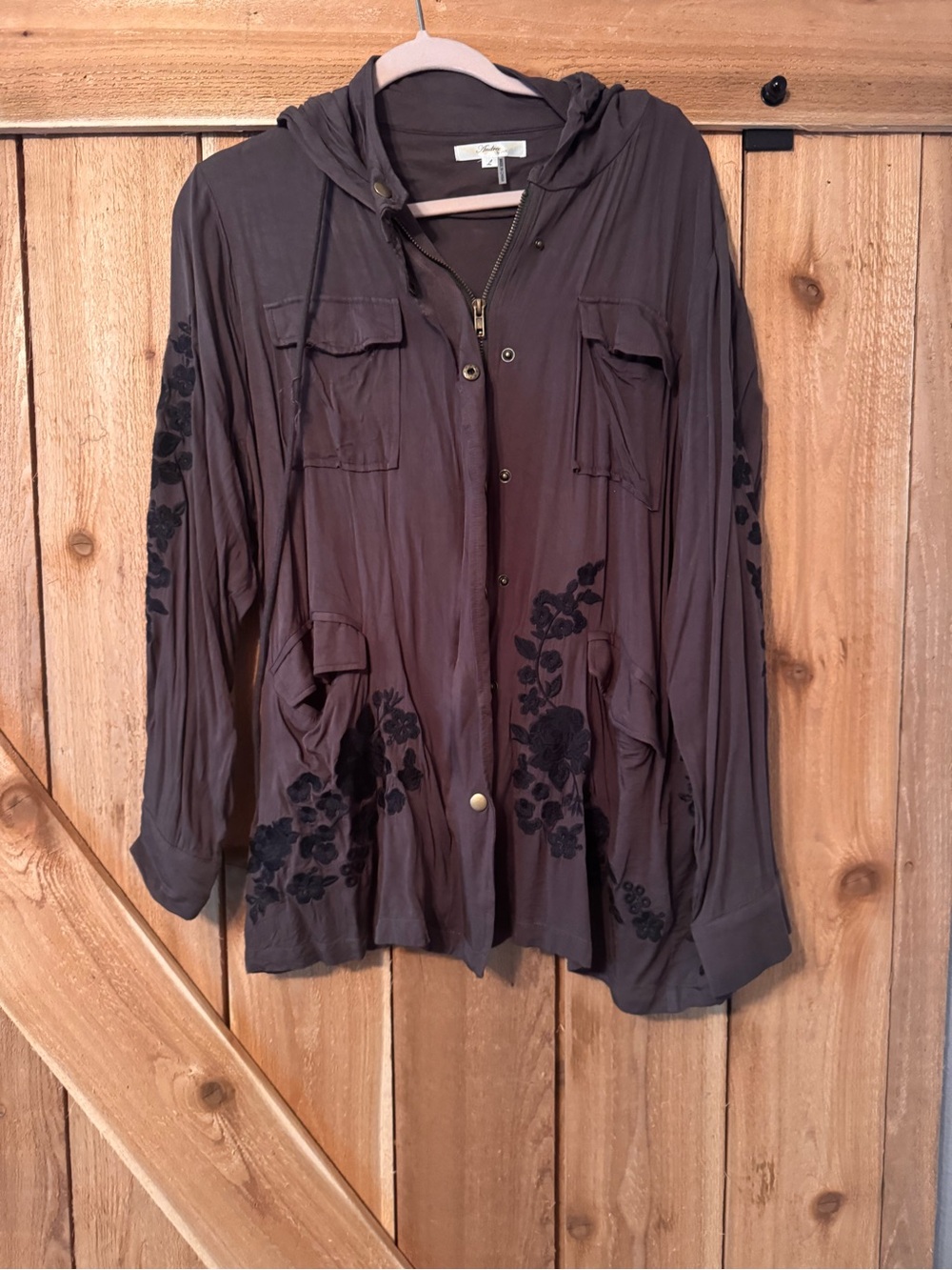 ANDREE BY UNIT Brown Hooded Floral-Print Zip Jacket